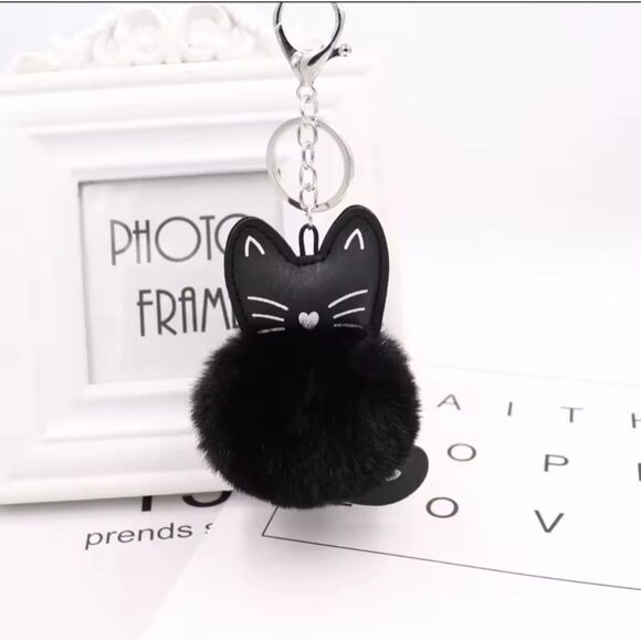 Viral Fuzzy Pom Pom Cat Keychain – Purse Pendant & Bag Charm - Picture 3 of 3